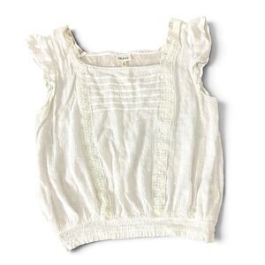 SELFIE Ivory Swiss Dot Lace Crochet Flutter Sleeve Smocked Hem Boho Blouse Top